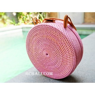 sling bags circle rattan synthetic pink color